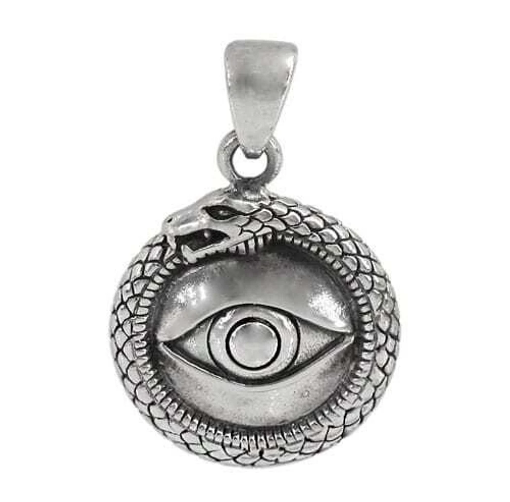 Sterling Silver Snake Evil Eye Pendant, 18mm Diameter.