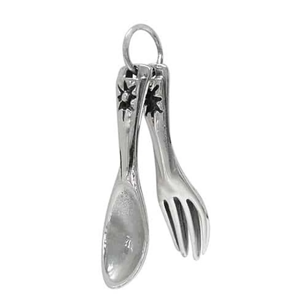 Sterling Silver, Spoon And Fork Pendant. Approx Pendant Size: 29mm L X 8mm W(Spoon) And 26mm L X 7mm W(Fork)