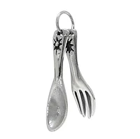 Sterling Silver, Spoon And Fork Pendant. Approx Pendant Size: 29mm L X 8mm W(Spoon) And 26mm L X 7mm W(Fork)