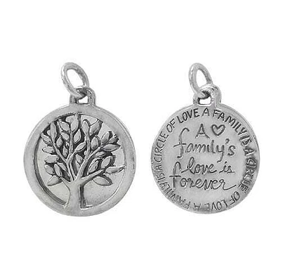 Sterling Silver, Flat Tree Of Life Pendant With Round Tag. Approx Pendant Size: 18mm Diameter X 1mm Thickness