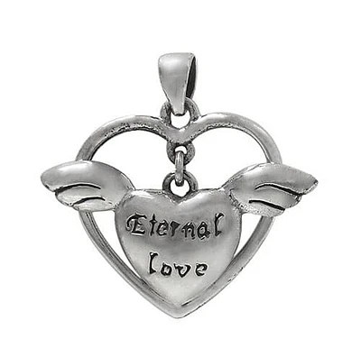 Sterling Silver, Smooth Heart With Wing Pendant. Approx Pendant Size: 19mm L X 25mm W