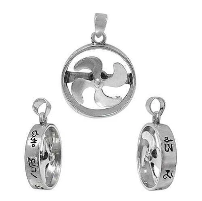 Sterling Silver, Lucky Windmill Pendant. Approx Pendant Size: 24mm Diameter X 6mm Thickness.