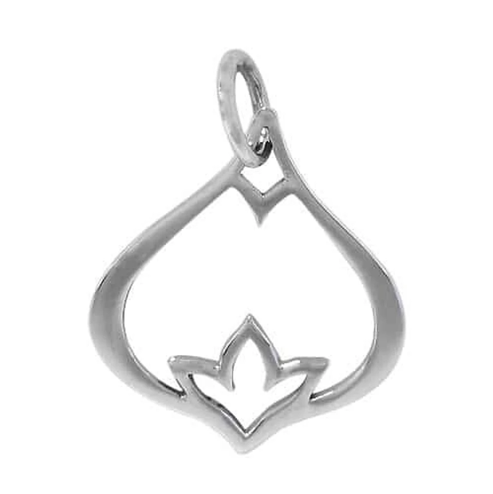 Sterling Silver, Lotus Flower Pendant With 6mm Loop. Approx Frame Size: 21mm L X 19mm W X 1mm T