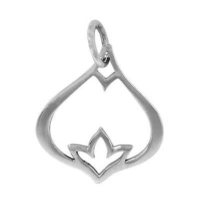 Sterling Silver, Lotus Flower Pendant With 6mm Loop. Approx Frame Size: 21mm L X 19mm W X 1mm T