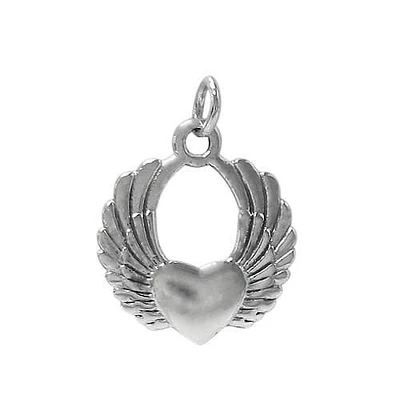 Sterling Silver, Heart Pendant With Angel Wing. Approximate Frame Size: 17mm L X 18mm W X 2.5mm T