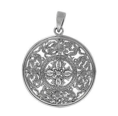 Sterling Silver, Round Pendant With Filigree Design. Approx Pendant Size: 34mm Diameter X 1mm Thickness