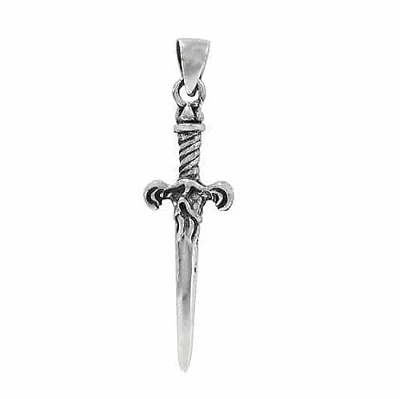 Sterling Silver, Sword Pendant With Detail. Approximate Pendant Size: 32mm L X 11mm W X 3mm T