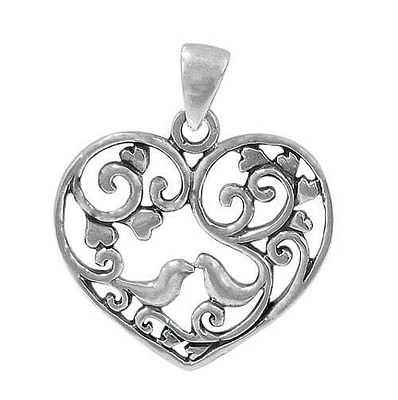 Sterling Silver, Love Dove Heart Pendant. Approx Pendant Size: 22mm L X 24mm W X1mm T