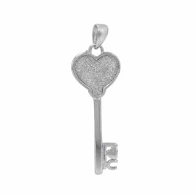 Rhodium Plated On Sterling Silver, Key Pendant With Stardust Finish. Approximate Pendant Size: 31mm L X 13mm W X 2mm T