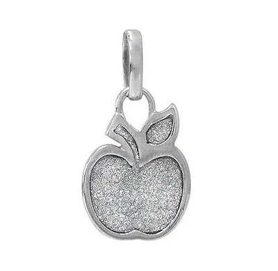 Rhodium Plated On Sterling Silver, Apple Pendant With Stardust Finish. Approximate Pendant Size: 13mm L X 10mm W X 1.5mm T
