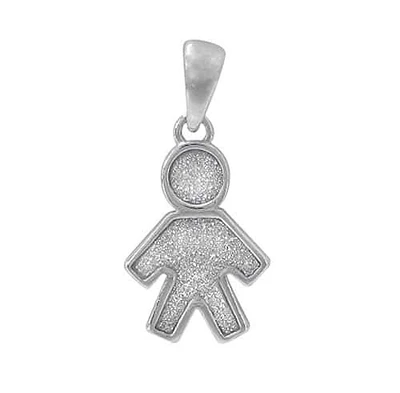 Rhodium Plated On Sterling Silver, Boy Pendant With Stardust Finish. Approximate Pendant Size: 15mm L X 10mm W X 1mm T