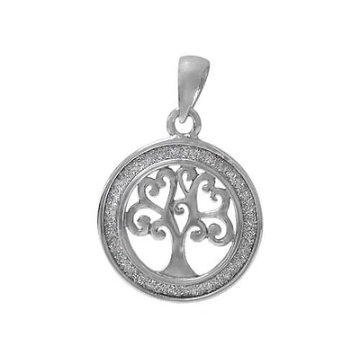 Rhodium Plated On Sterling Silver, Tree Of Life Pendant With Stardust Finish. Approx Pendant Size: 26mm Diameter X 1.5mm Thickness.
