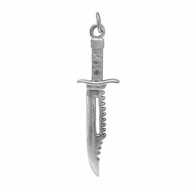 Sterling Silver, Combat Knife Or Dagger Pendant With 8mm Loop. Approximate Pendant Size: 57mm L X 17mm W X 3mm T