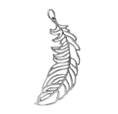 Sterling Silver, Feather Pendant With 7mm Loop. Approximate Frame Size: 62mm L X 24mm W X 1mm T