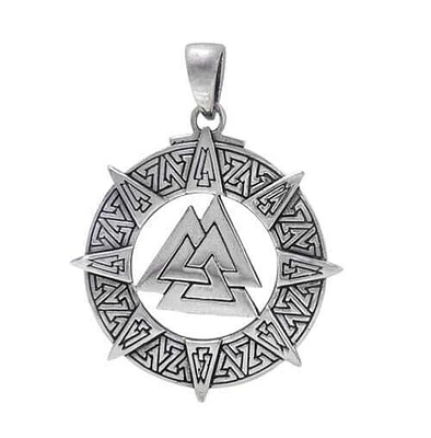 Sterling Silver, Norse Val Knut Viking Odin Pendant. Approximate Frame Size: 30mm Diameter X 2mm Thickness