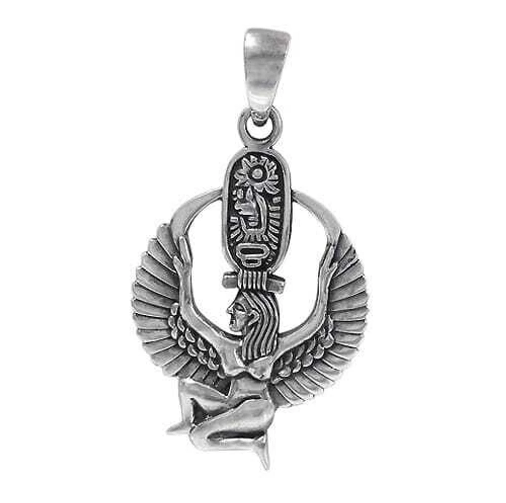 Sterling Silver, Isis Egyptian Pendant. Approximate Frame Size: 32mm L X 23mm W