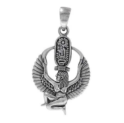 Sterling Silver, Isis Egyptian Pendant. Approximate Frame Size: 32mm L X 23mm W