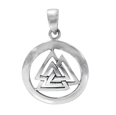 Sterling Silver, Valknut Pendant. Approximate Frame Size: 23mm Diameter X 1.5mm Thickness