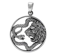 Sterling Silver Snake And Lion Head Pendant