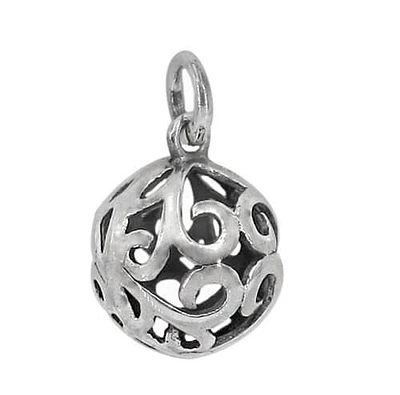 Sterling Silver Filigree Ball Pendant, 11mm Diameter Frame