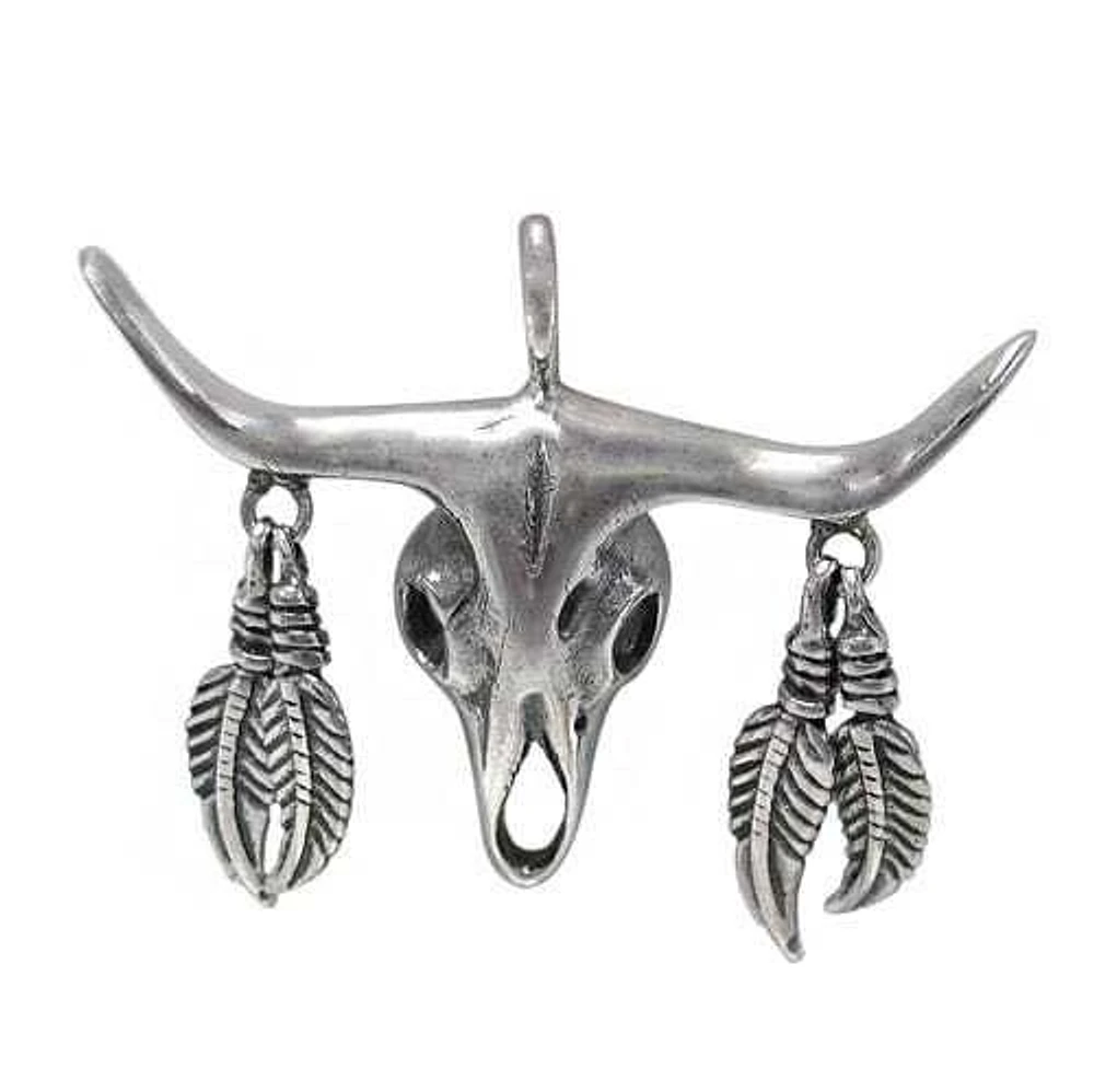 Sterling Silver Bull Skull Head Pendant