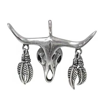 Sterling Silver Bull Skull Head Pendant