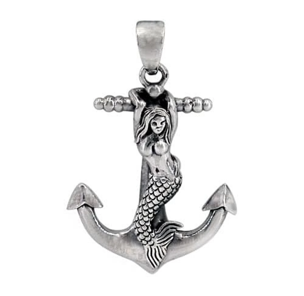 Sterling Silver Anchor With Mermaid Pendant,35X26mm Frame