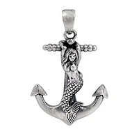 Sterling Silver Anchor With Mermaid Pendant,35X26mm Frame