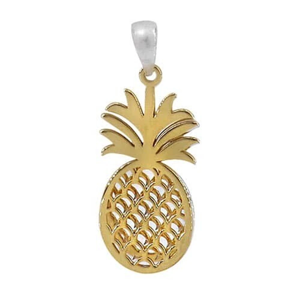 Sterling Silver Two Tone (Gold And Rhodium Plated), Pineapple Pendant, 21X10mm Frame