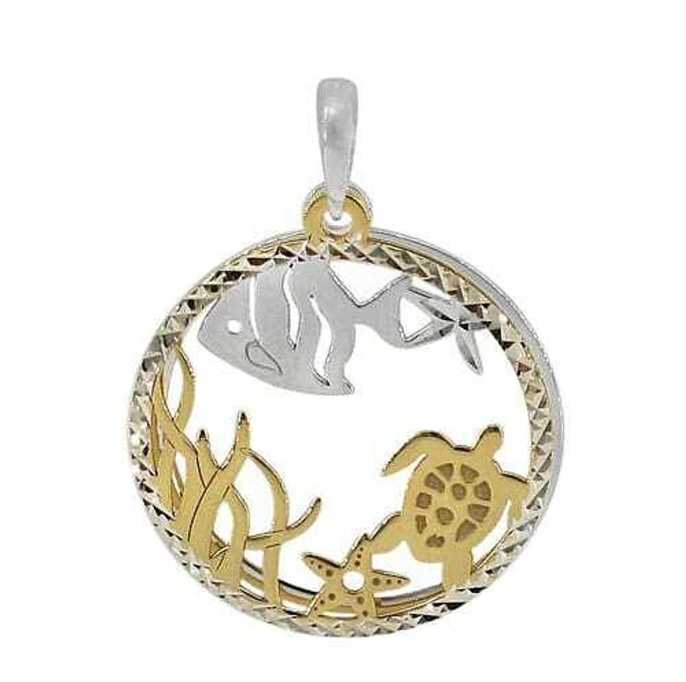 Sterling Silver Two Tone (Gold And Rhodium Plated), Marine Life Pendant