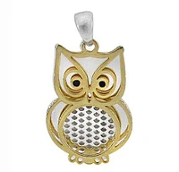 Sterling Silver Two Tone (Gold And Rhodium Plated), Owl Pendant