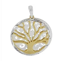 Sterling Silver Two Tone (Gold And Rhodium Plated), Tree Of Life Pendant, 22mm Diameter