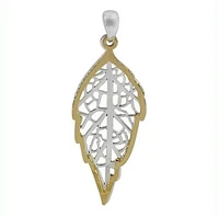 Sterling Silver Two Tone (Gold And Rhodium Plated), Leaf Pendant, 31X14mm Frame