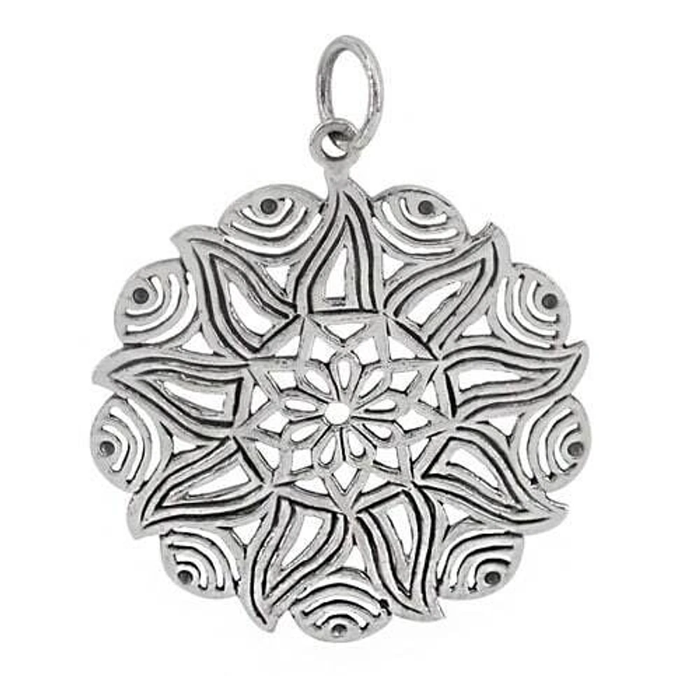 Sterling Silver Sun Pendant With Filigree Design, 40X1mm Frame