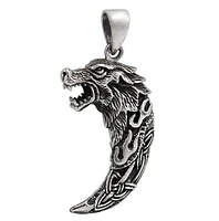 Sterling Silver Wolf Head Tooth Pendant