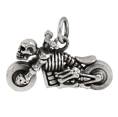 Sterling Silver Skeleton With Motorcycle Pendant, 15X29mm