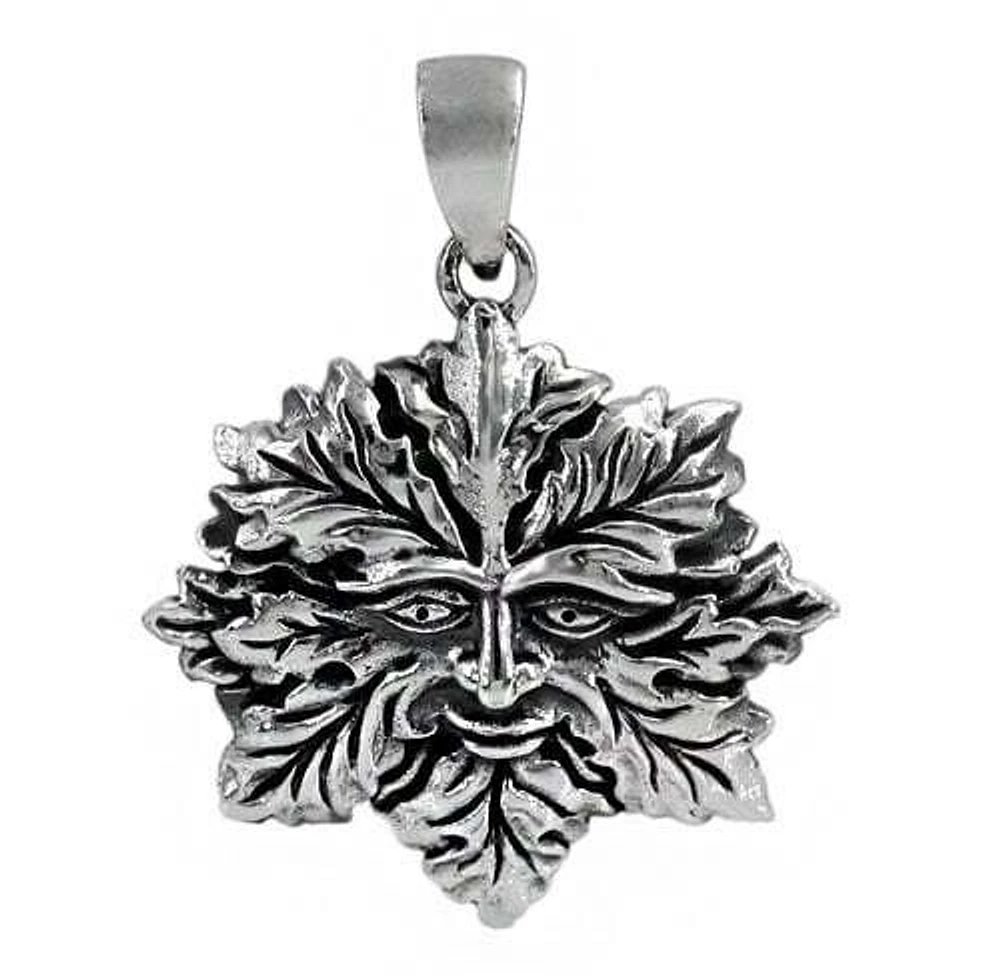 Sterling Silver Green Man Pendant, 27X27mm