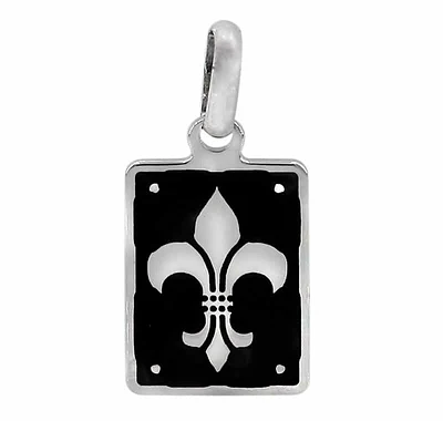 Sterling Silver With Rhodium, Flat 16X22mm Fleur De Lis Dog Tag