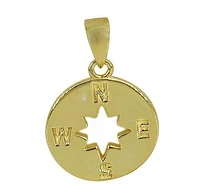 Sterling Silver With Gold, Compass Pendant, 13mm Diameter, 1mm Thickness