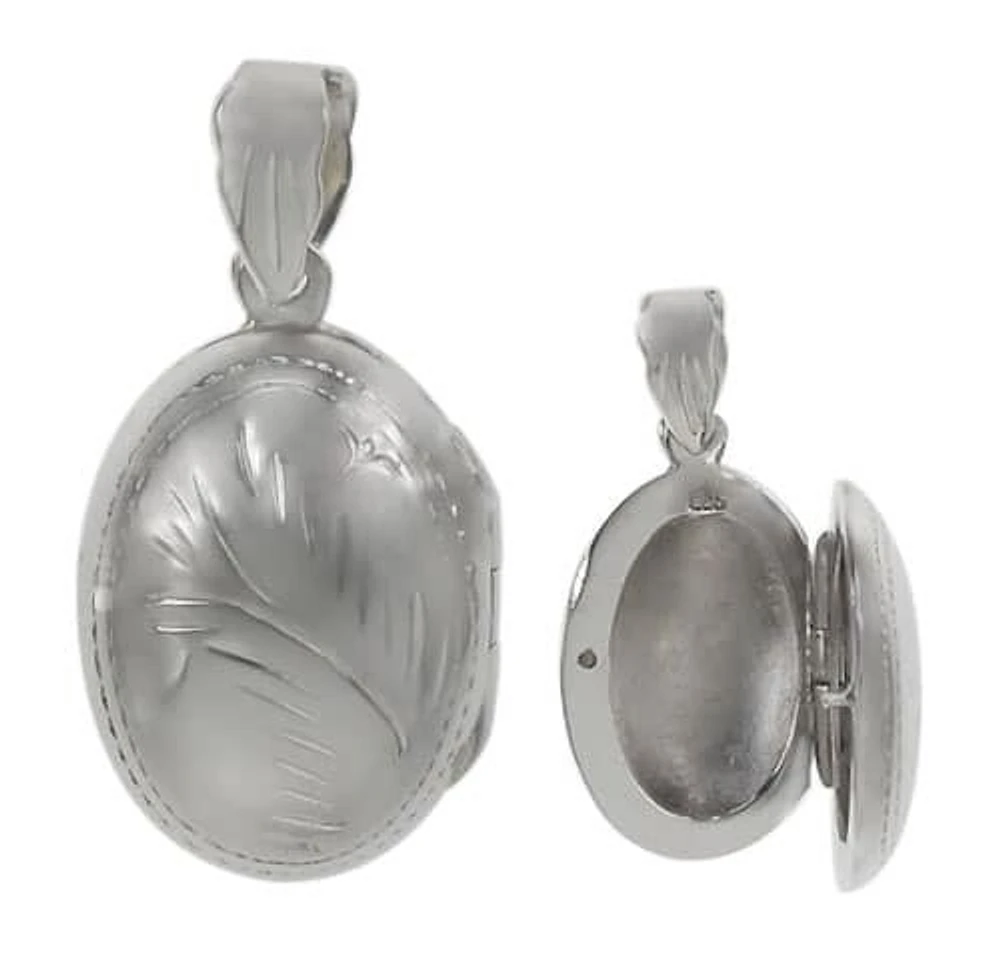 Sterling Silver, Engraved Oval Locket.  (Locket13) (Locket14) (Locket15) (Locket16)