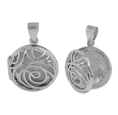 Sterling Silver Round Shape Locket With Filigree Style, 10X22mm(Outer Frame)