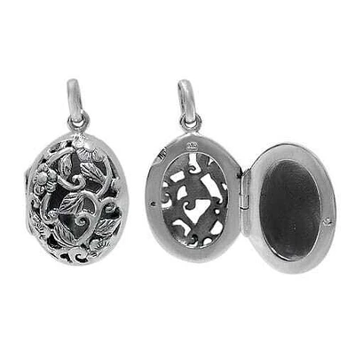 Sterling Silver, Detail Oval Shape Locket With Filigree Design. Approx Size: 22mm L X 17mm W X 9mm T