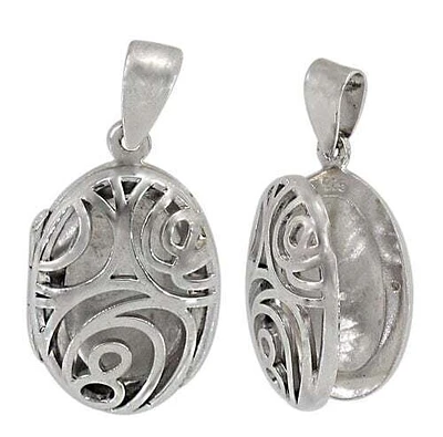 Sterling Silver Oval Shape Locket With Filigree Style, 16X23mm(Outer Frame)