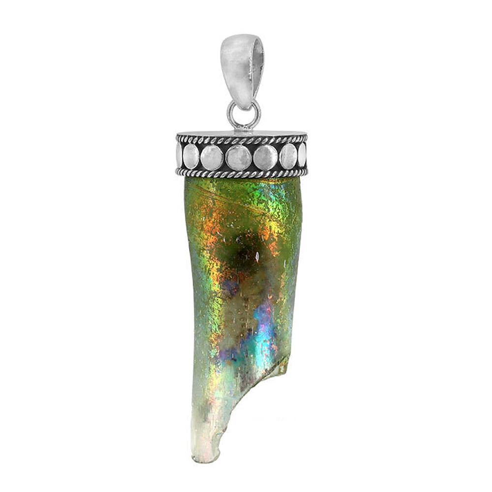 Sterling Silver, 17X49mm Free Shape Roman Glass Pendant