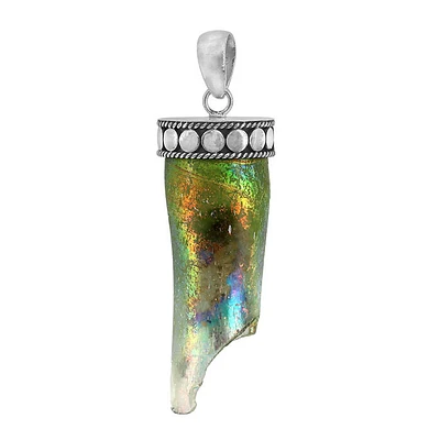 Sterling Silver, 17X49mm Free Shape Roman Glass Pendant