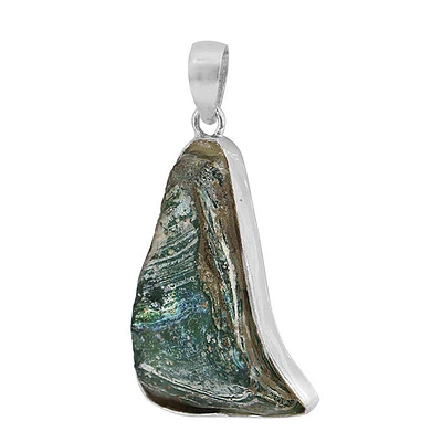 Sterling Silver, 20X33mm Free Shape Roman Glass Pendant