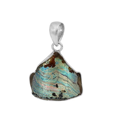 Sterling Silver, 20X22mm Free Shape Roman Glass Pendant