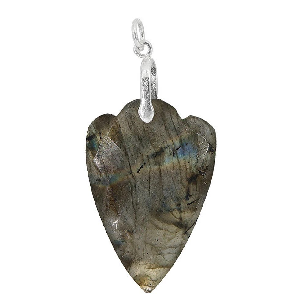 Sterling Silver, 21X32mm Labradorite Arrow Head Pendant