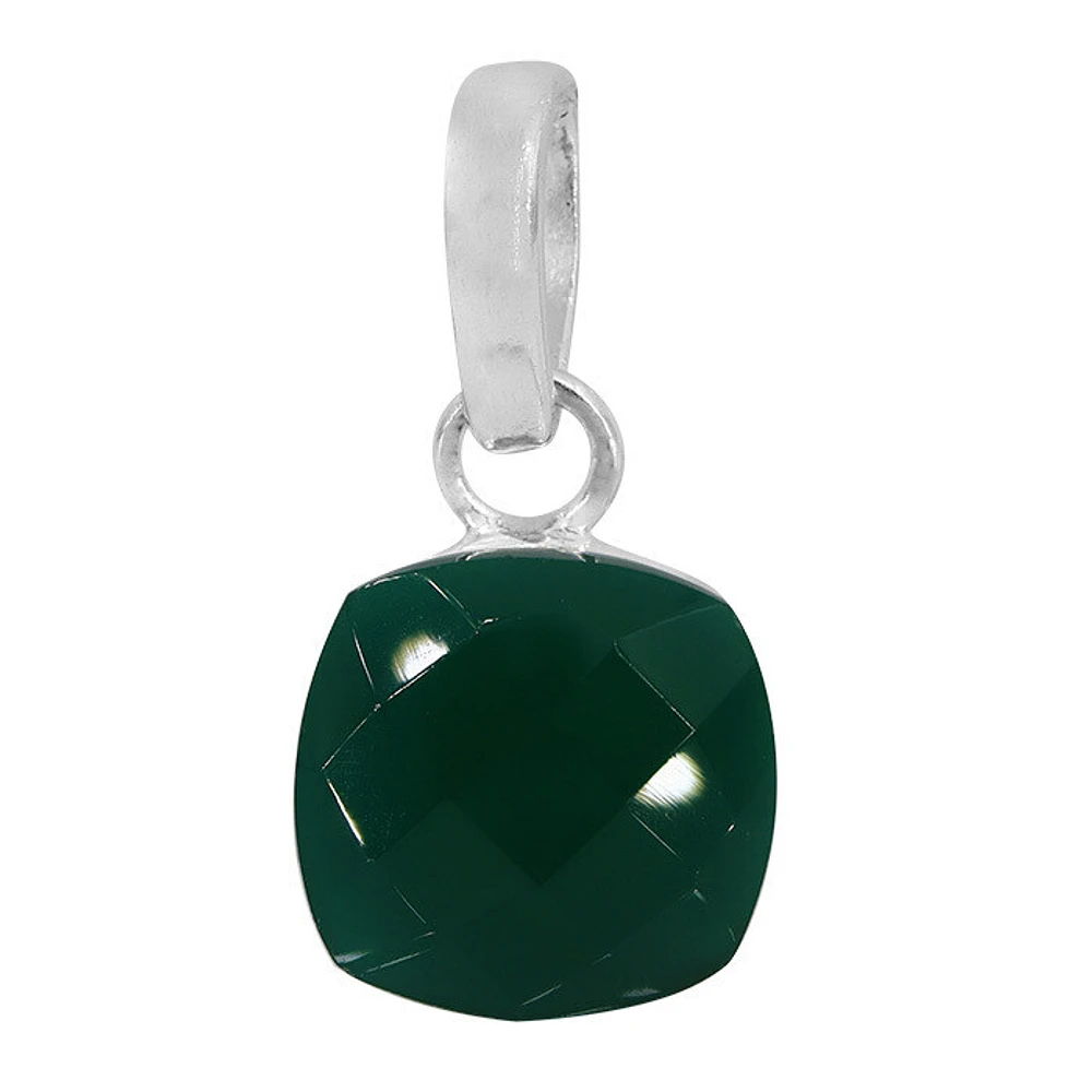 Sterling Silver, 12X12mm Green Onyx Pendant