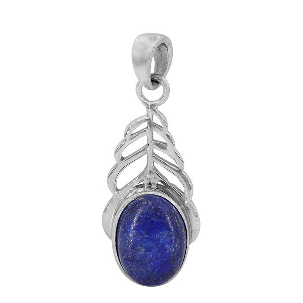 Sterling Silver With Rhodium, 9X14mm Lapis Lazuli Feather Pendant